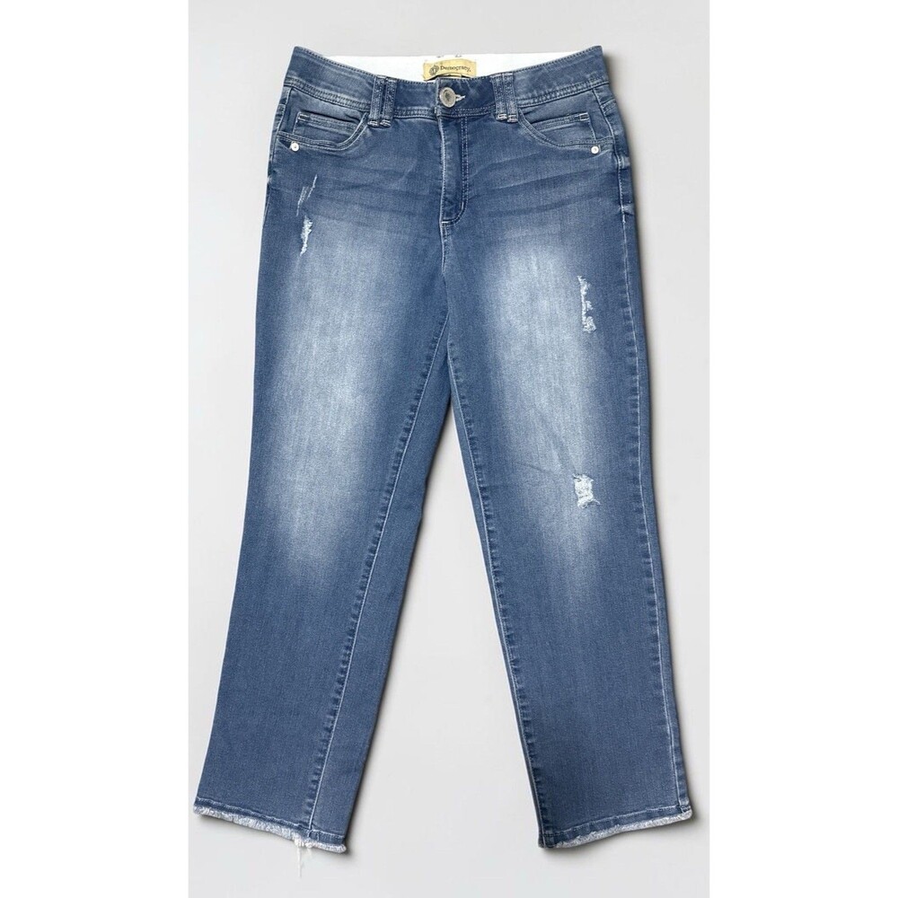 Democracy Jeans Women’s 8 Ab Solution Blue Distressed Raw Hem Crop Ankle